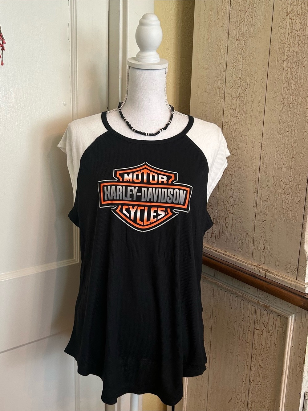 Harley-Davidson Black Tee with White Trim and Orange Logo